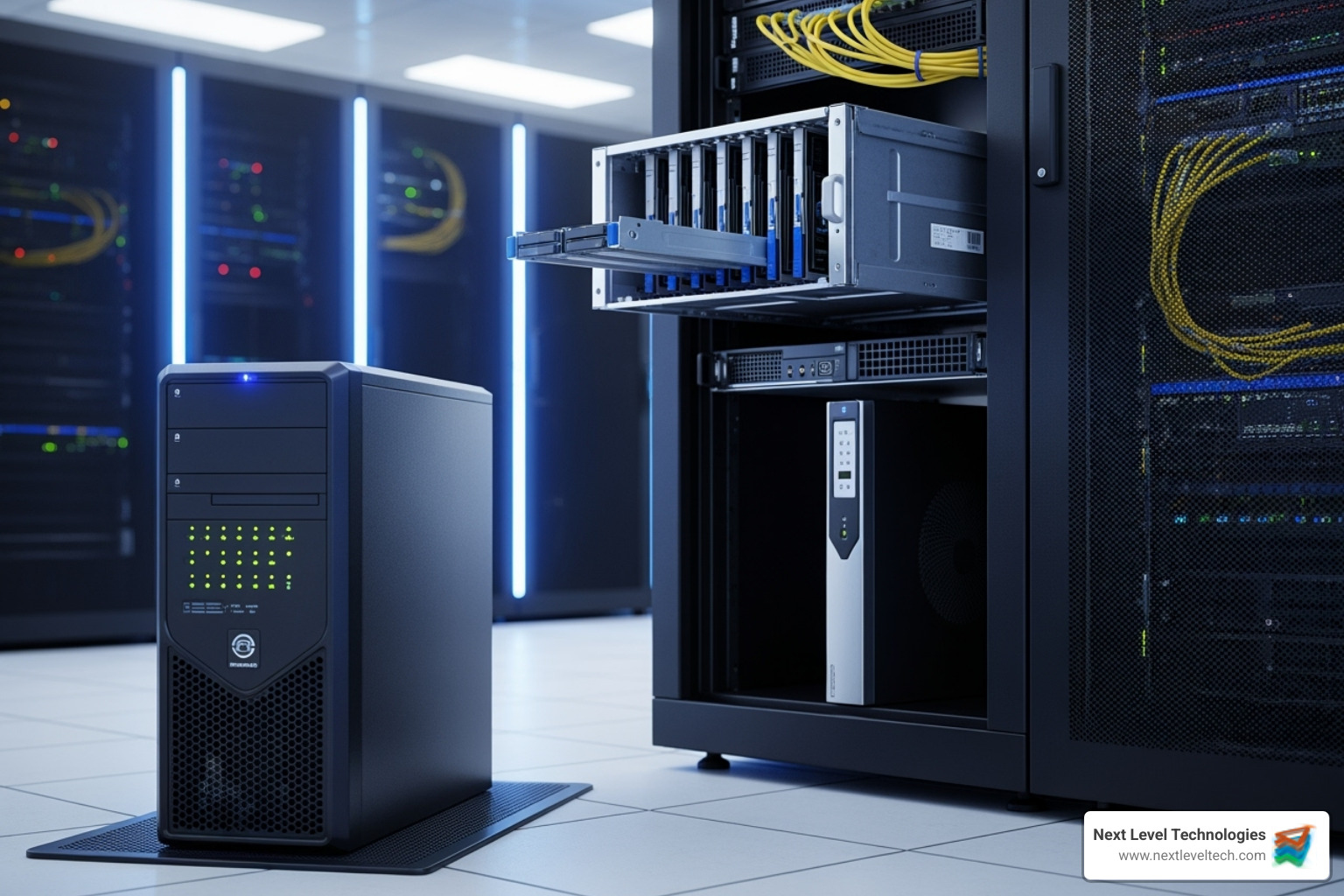 different server hardware types (tower, rackmount, blade) - small business server installation