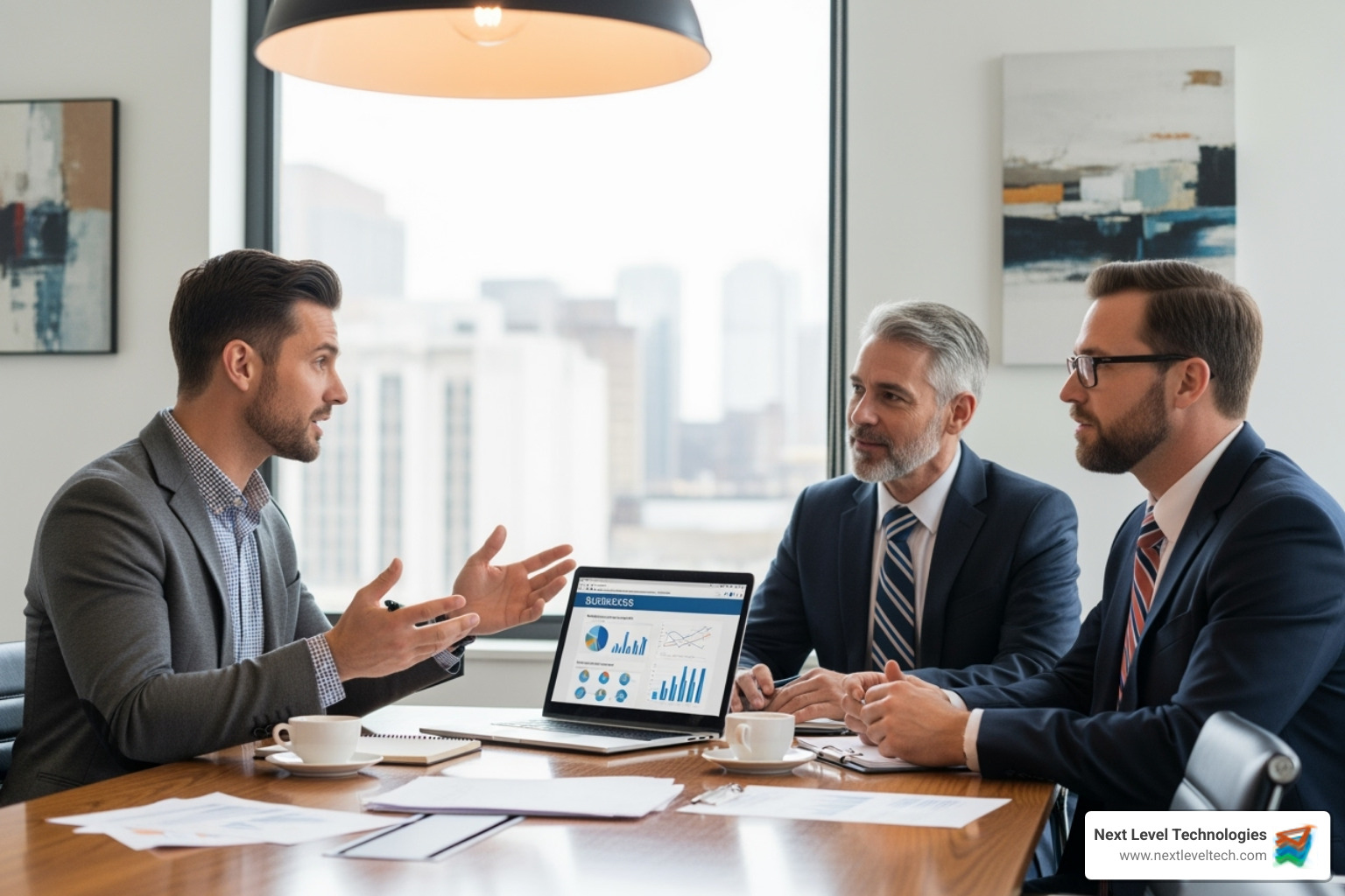 An IT consultant meeting with a CPA firm's partners, discussing technology strategy - IT support for CPAs An IT consultant meeting with a CPA firm's partners, discussing technology strategy - IT support for CPAs