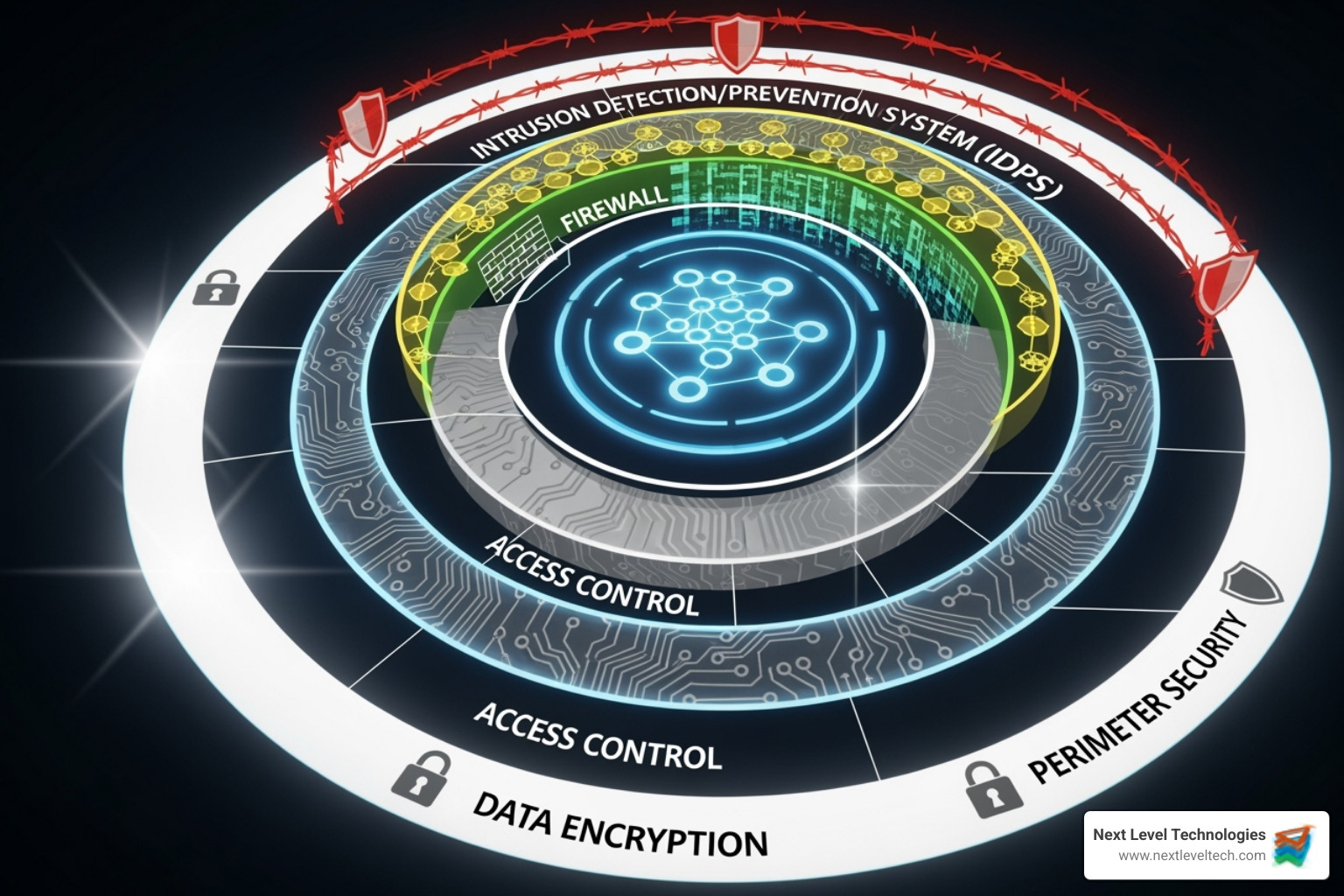layered security diagram showing different components of a secure access strategy - secure remote access