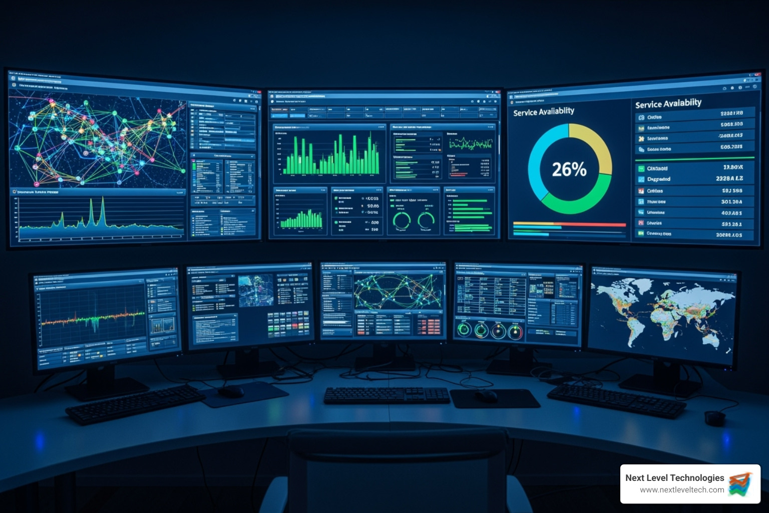 dashboard showing various IT services being monitored - it services outsourcing companies