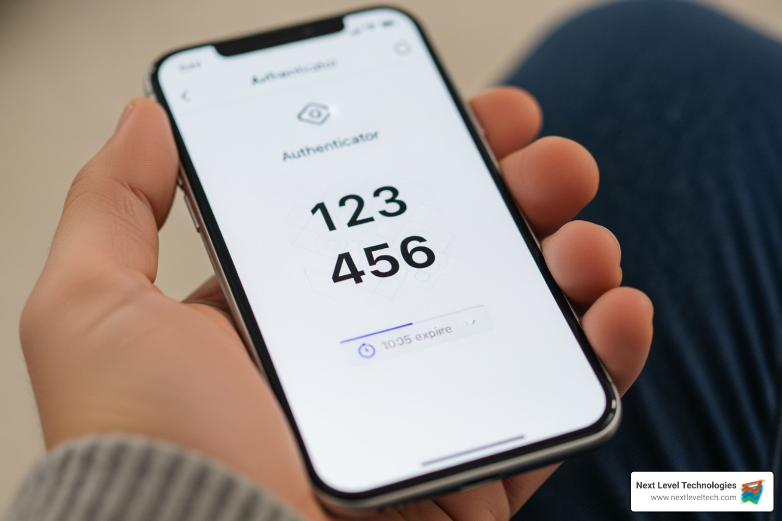 Image of a smartphone displaying an authenticator app code, illustrating the second factor of MFA. - Cybersecurity for business Image of a smartphone displaying an authenticator app code, illustrating the second factor of MFA. - Cybersecurity for business