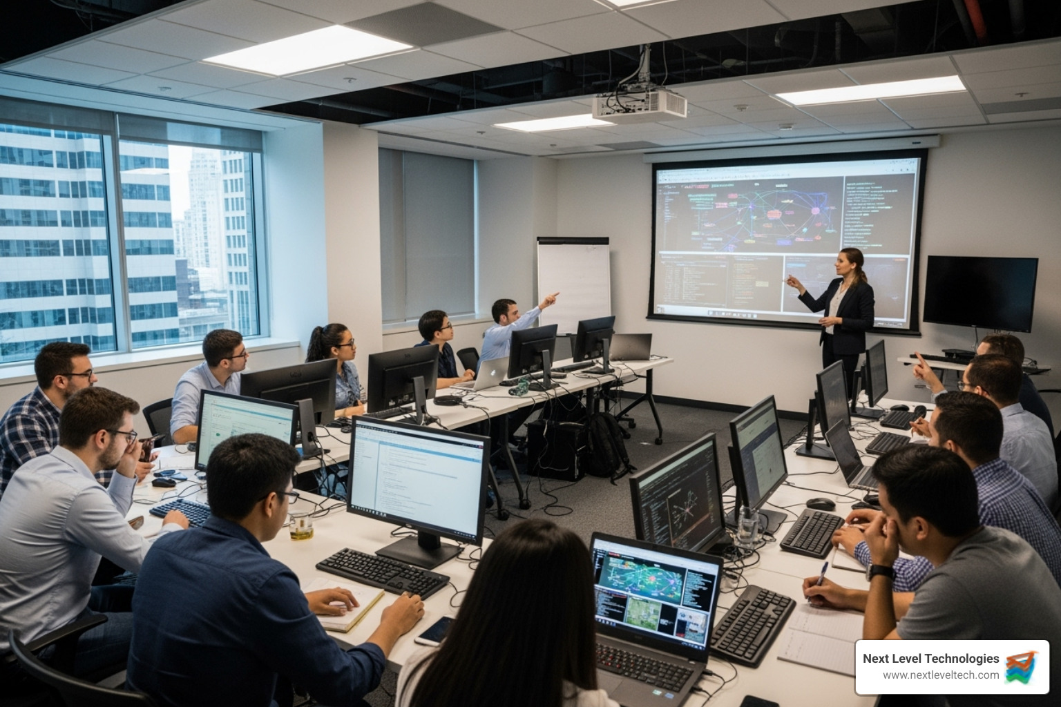 A team participating in a cybersecurity training session - secure data access