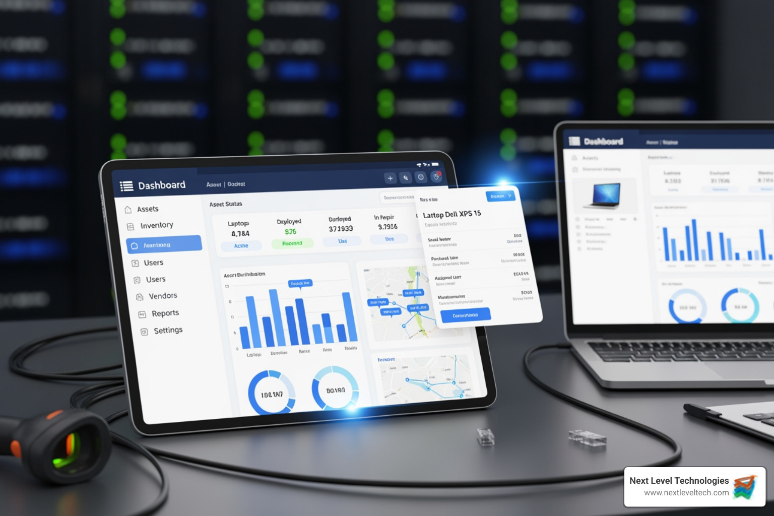 Image of a modern ITAM software dashboard highlighting key features - it asset management application