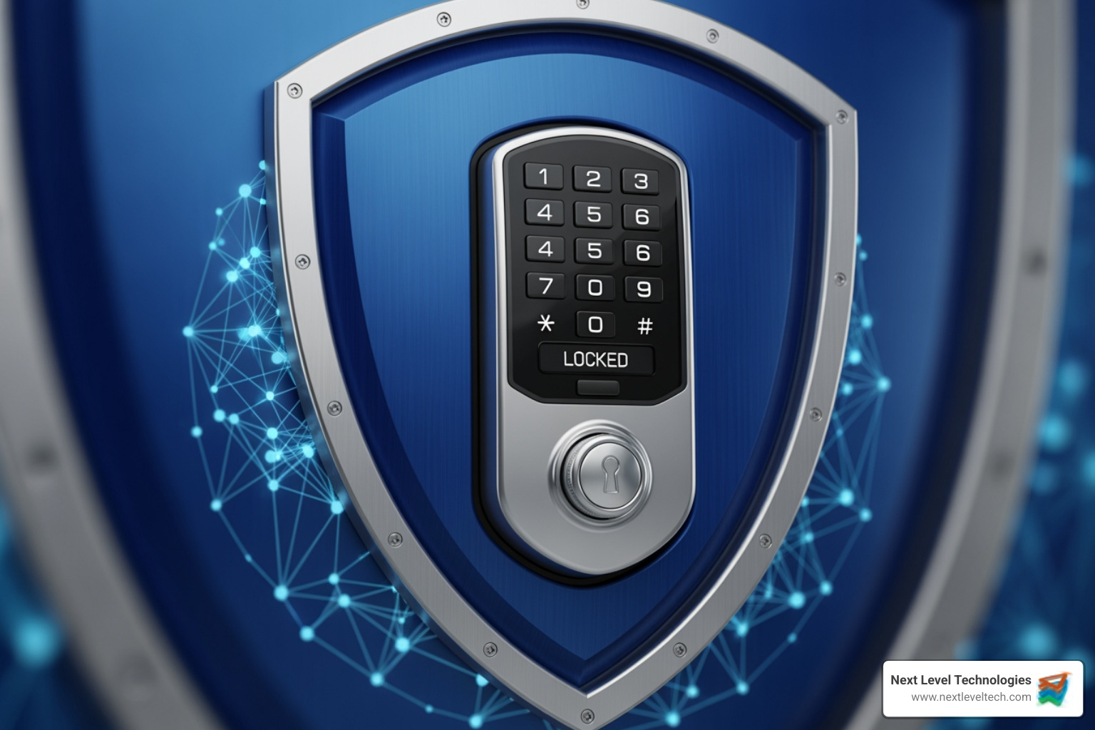 A digital lock and shield, symbolizing robust cybersecurity - comprehensive IT support