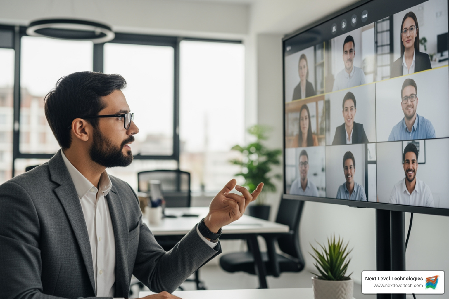project manager collaborating with remote team via video conference - offshore software development
