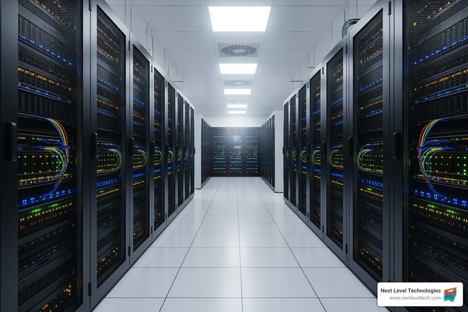 secure server room with glowing lights - IT solutions for finance industry secure server room with glowing lights - IT solutions for finance industry