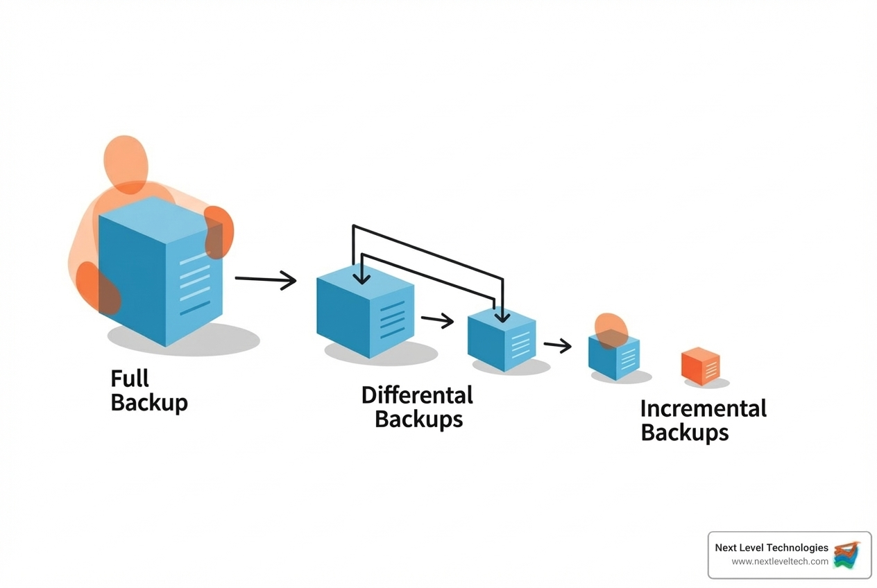 Diagram showing the relationship between full, differential, and incremental backups - data backup in computer Diagram showing the relationship between full, differential, and incremental backups - data backup in computer