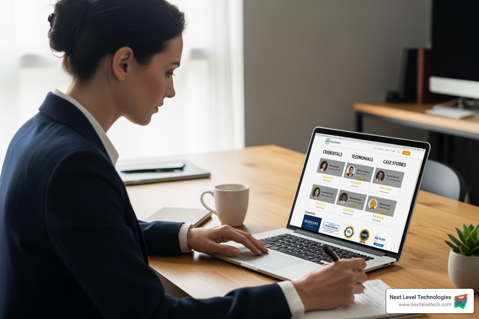 a business owner reviewing a provider's website and credentials - Remote IT Support Business