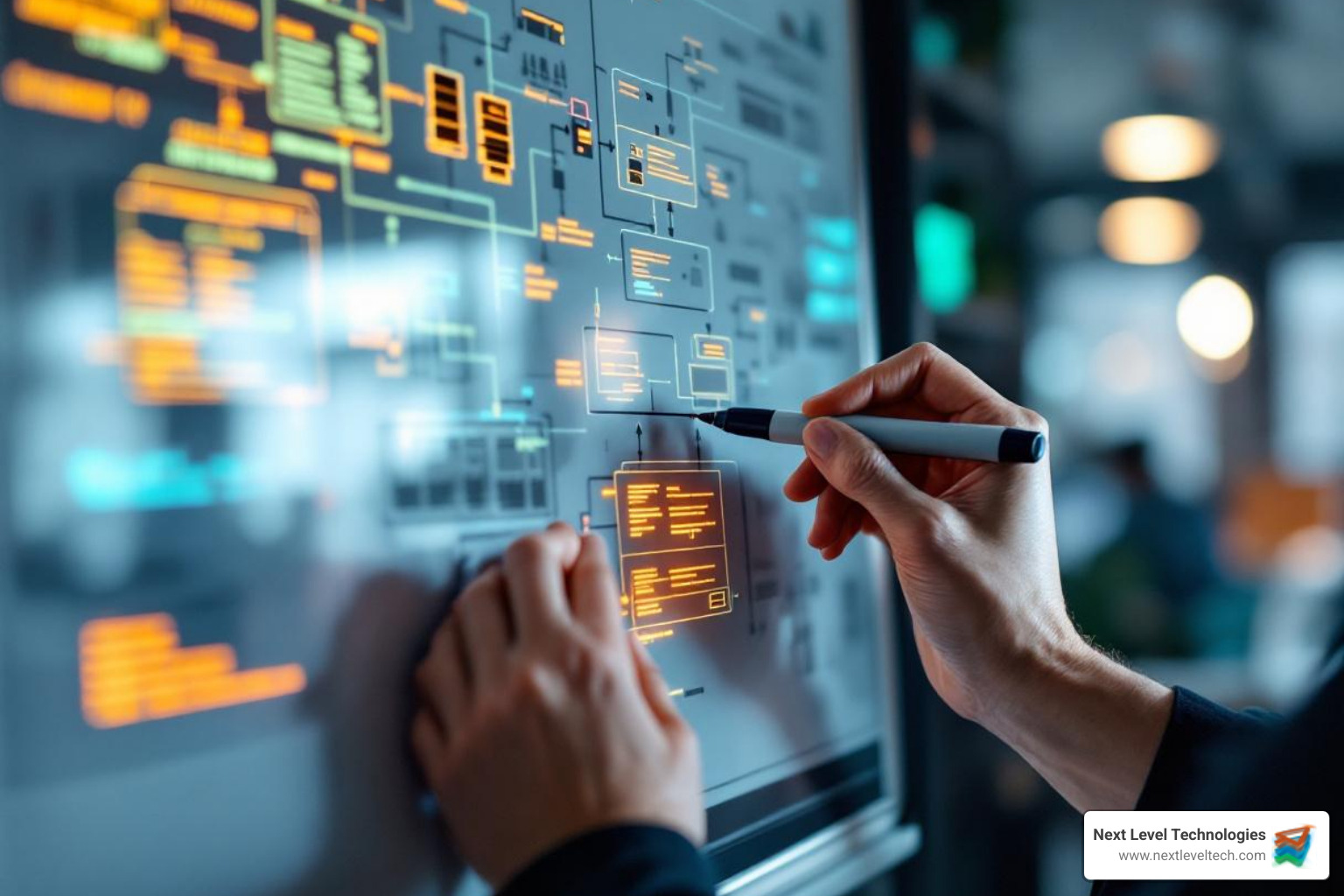 network diagram being planned on a whiteboard - computer hardware and networking services