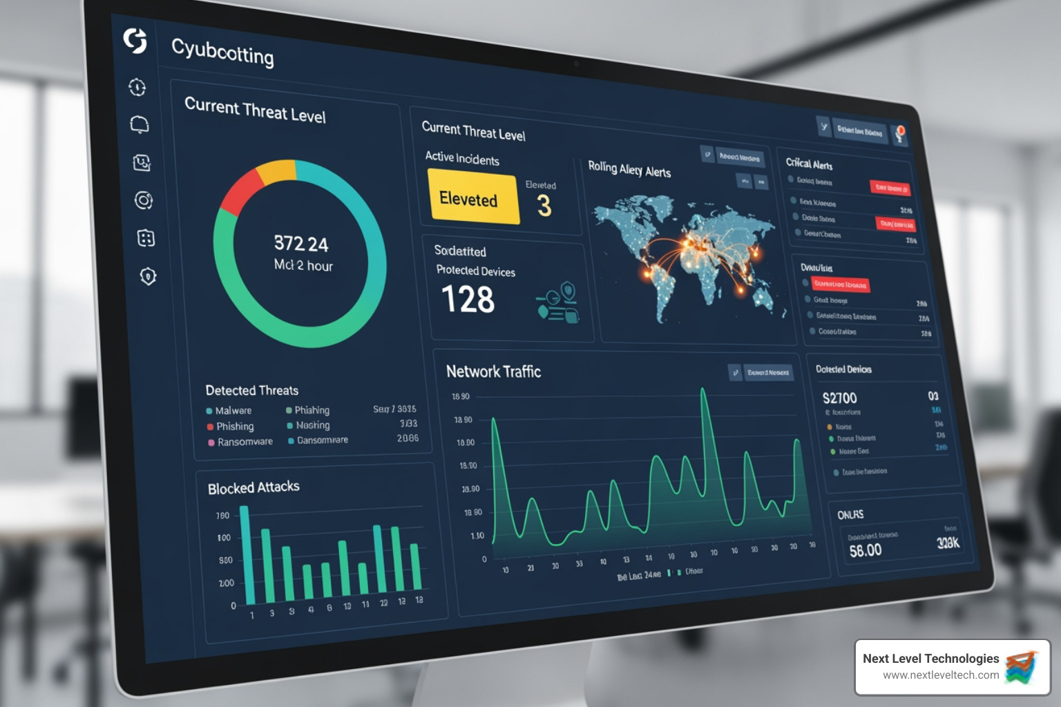 cybersecurity dashboard showing threats being blocked in real-time - b2b it support