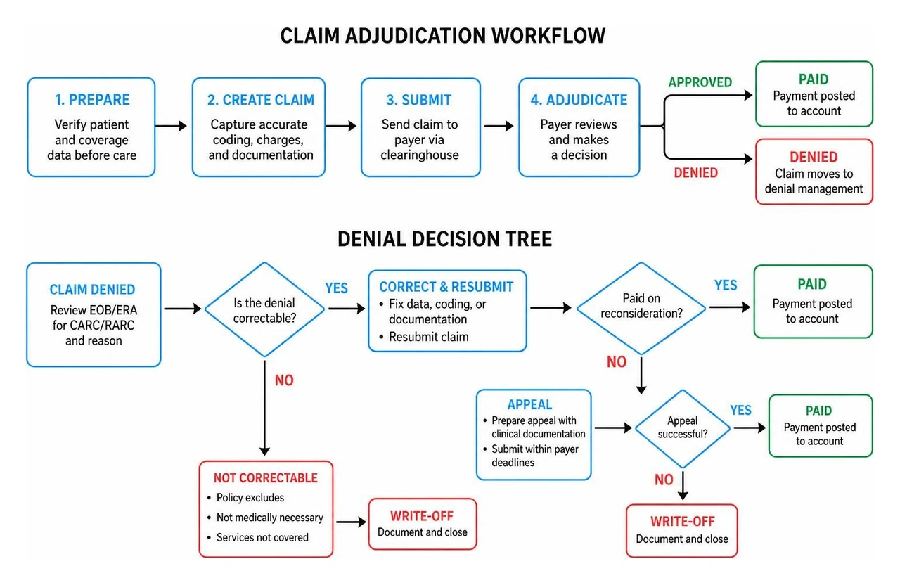 Claim adjudication workflow and denial decision tree Claim adjudication workflow and denial decision tree