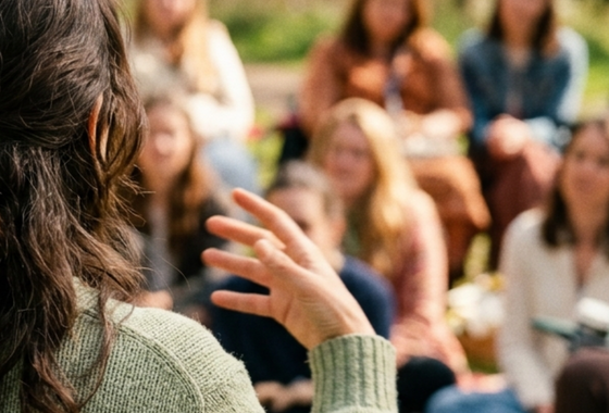 A woman is speaking to an audience of women.