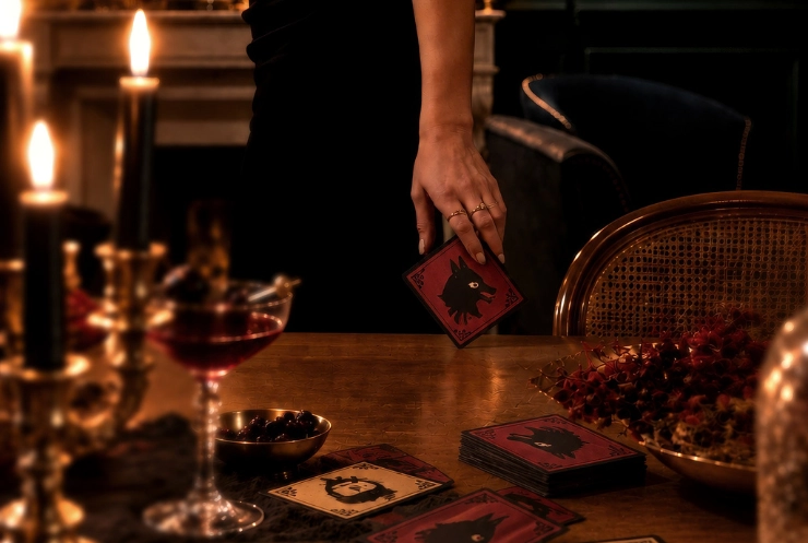 Une femme regarde les cartes du loup garou