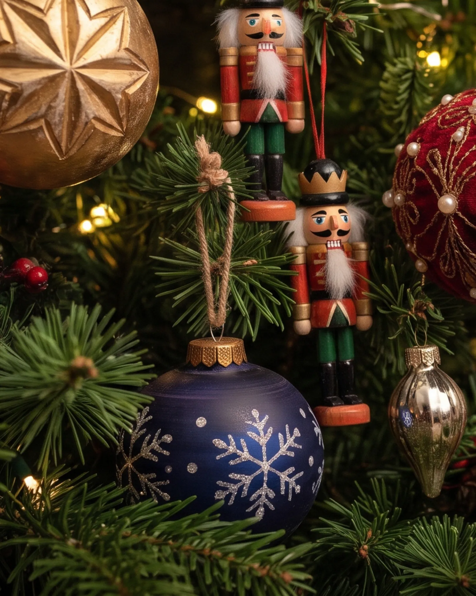 Des boules de Noël traditionelles sont accrochées à un sapin