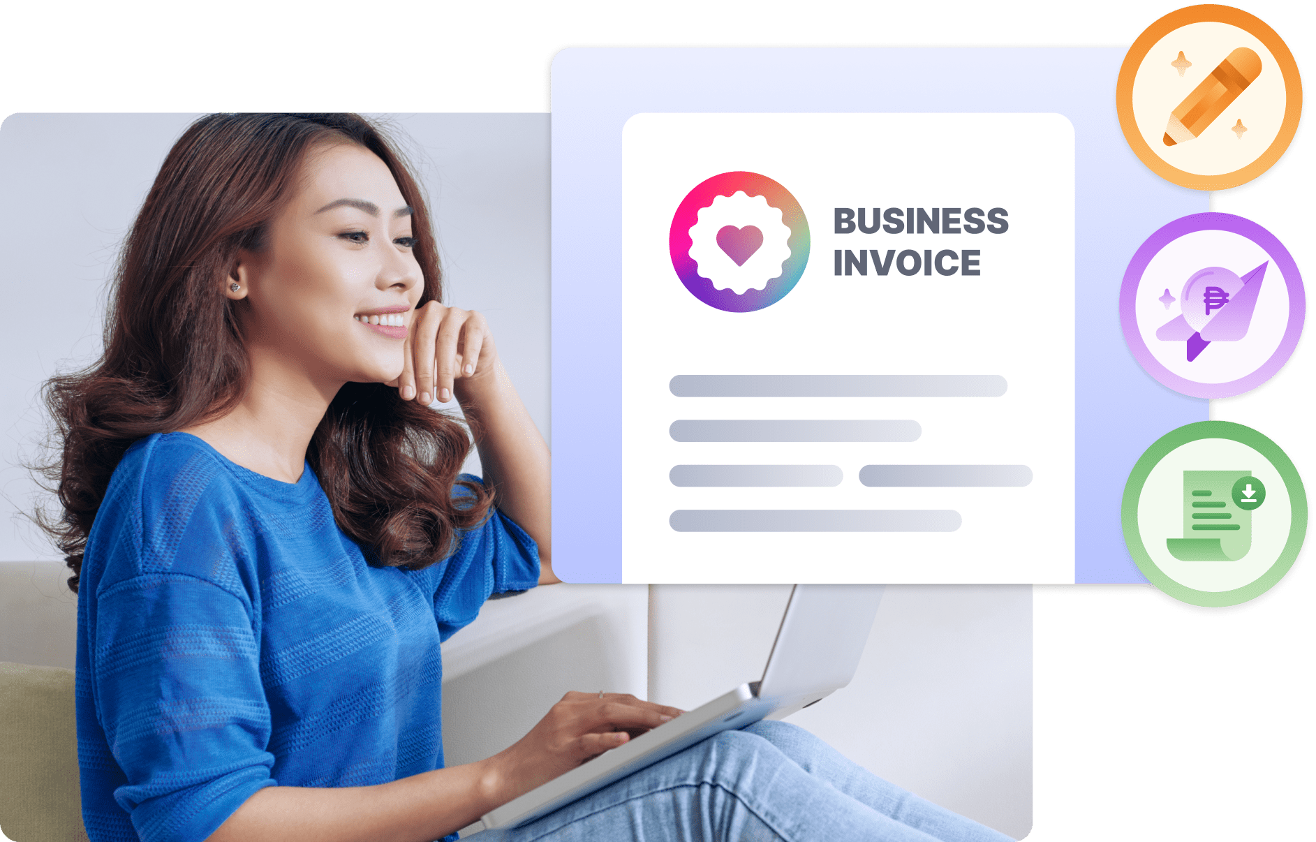 Woman issuing a personalized invoice