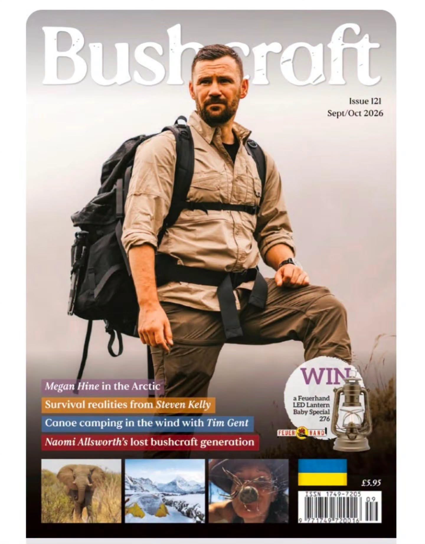 Steven Kelly on the front cover of Bushcraft & Survival Skills Magazine Issue 121, featuring his Survival Realities article.