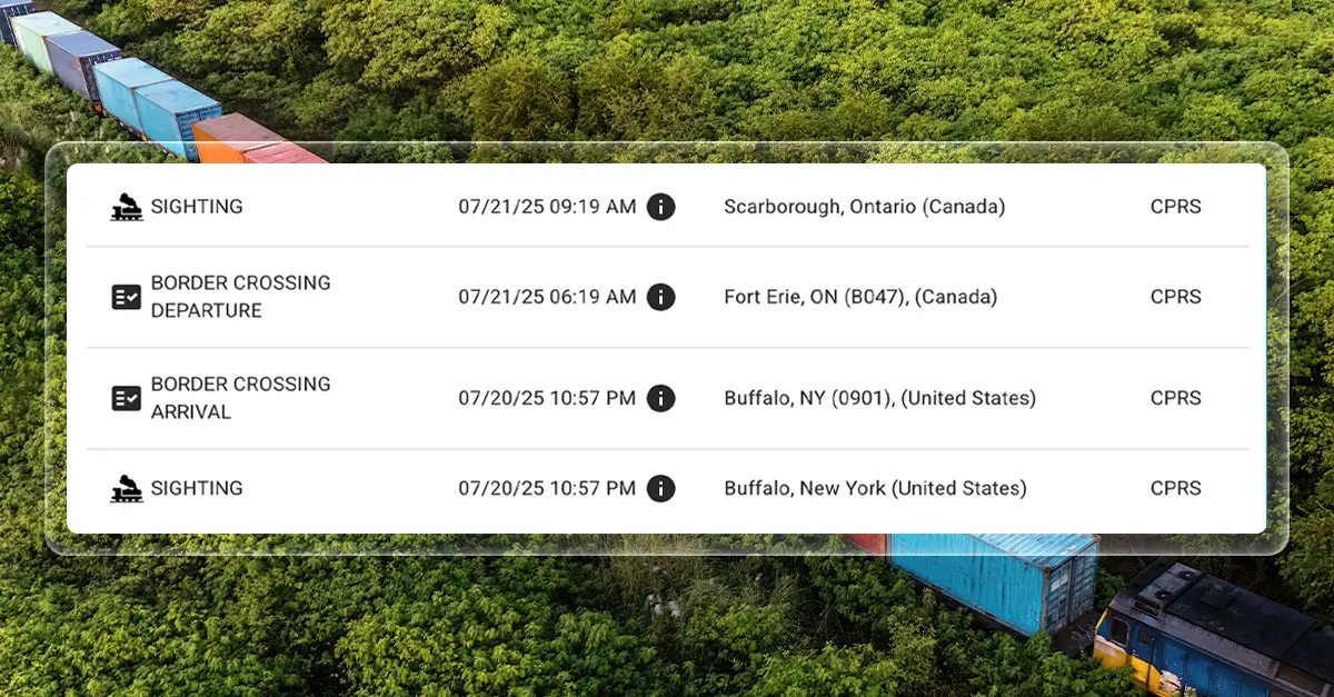 Freight train crossing a border with OpenTrack border crossing updates showing