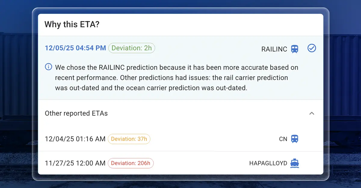 Whether you're managing thousands of containers for strategic accounts, coordinating drayage across multiple terminals, or navigating customs clearance under tight deadlines, explainability transforms visibility from a nice-to-have into a mission-critical tool.