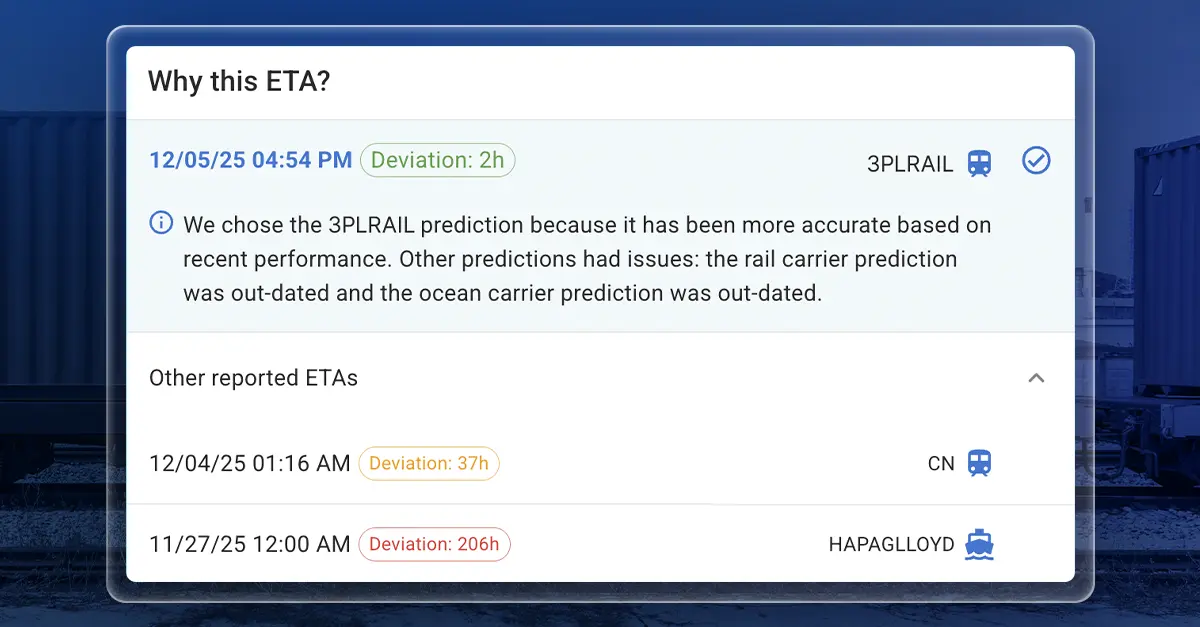 Whether you're managing thousands of containers for strategic accounts, coordinating drayage across multiple terminals, or navigating customs clearance under tight deadlines, explainability transforms visibility from a nice-to-have into a mission-critical tool.