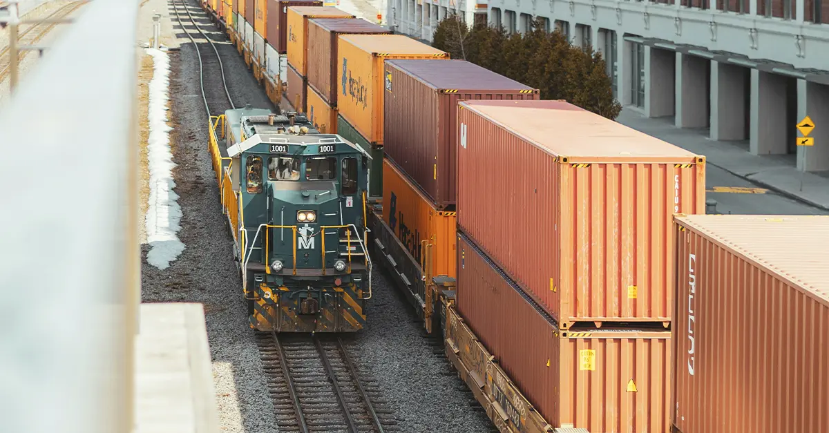 A train with shipping containers