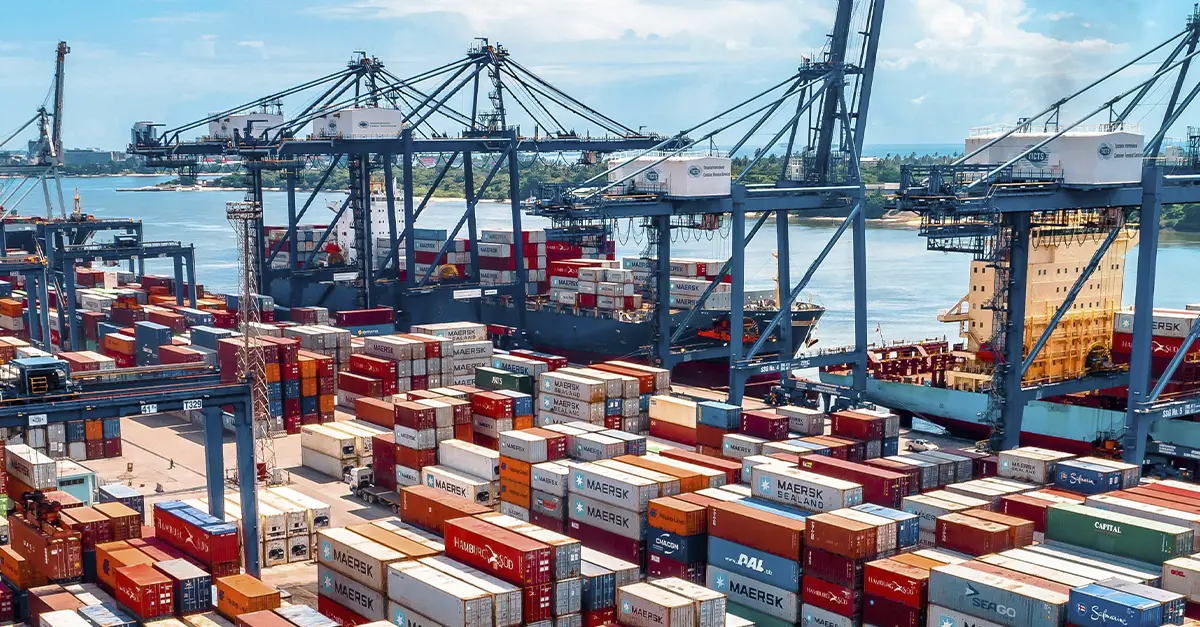 A port with shipping containers