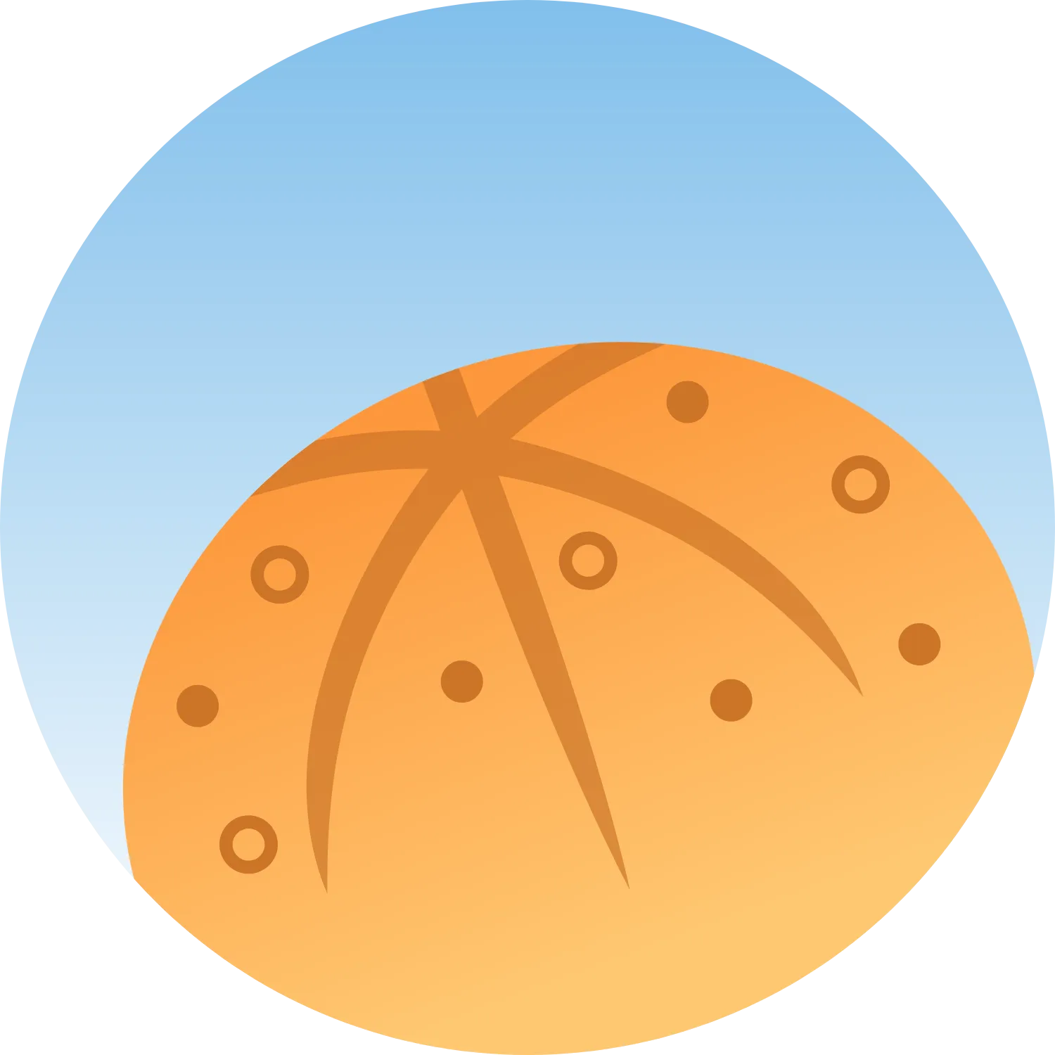 Illustration of a round loaf of bread with a crust scored in a cross pattern and dotted with small round marks.