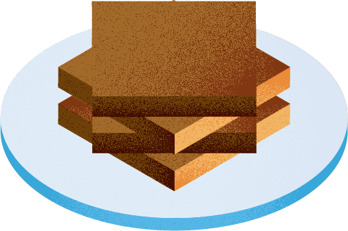 Three stacked chocolate brownies on a light blue round plate.