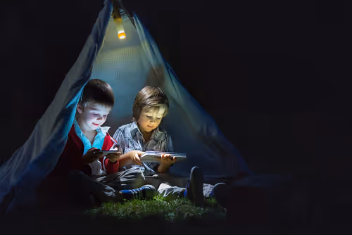 boys in a tent on tablet 