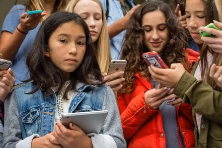 group of girls on phones