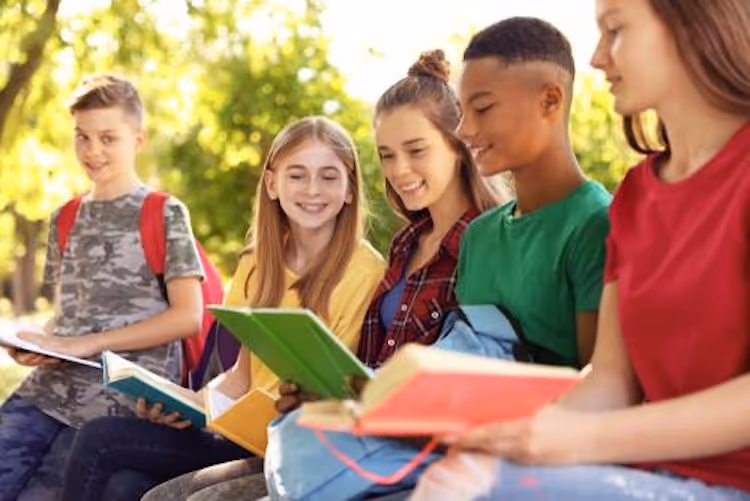 group of teenagers talking