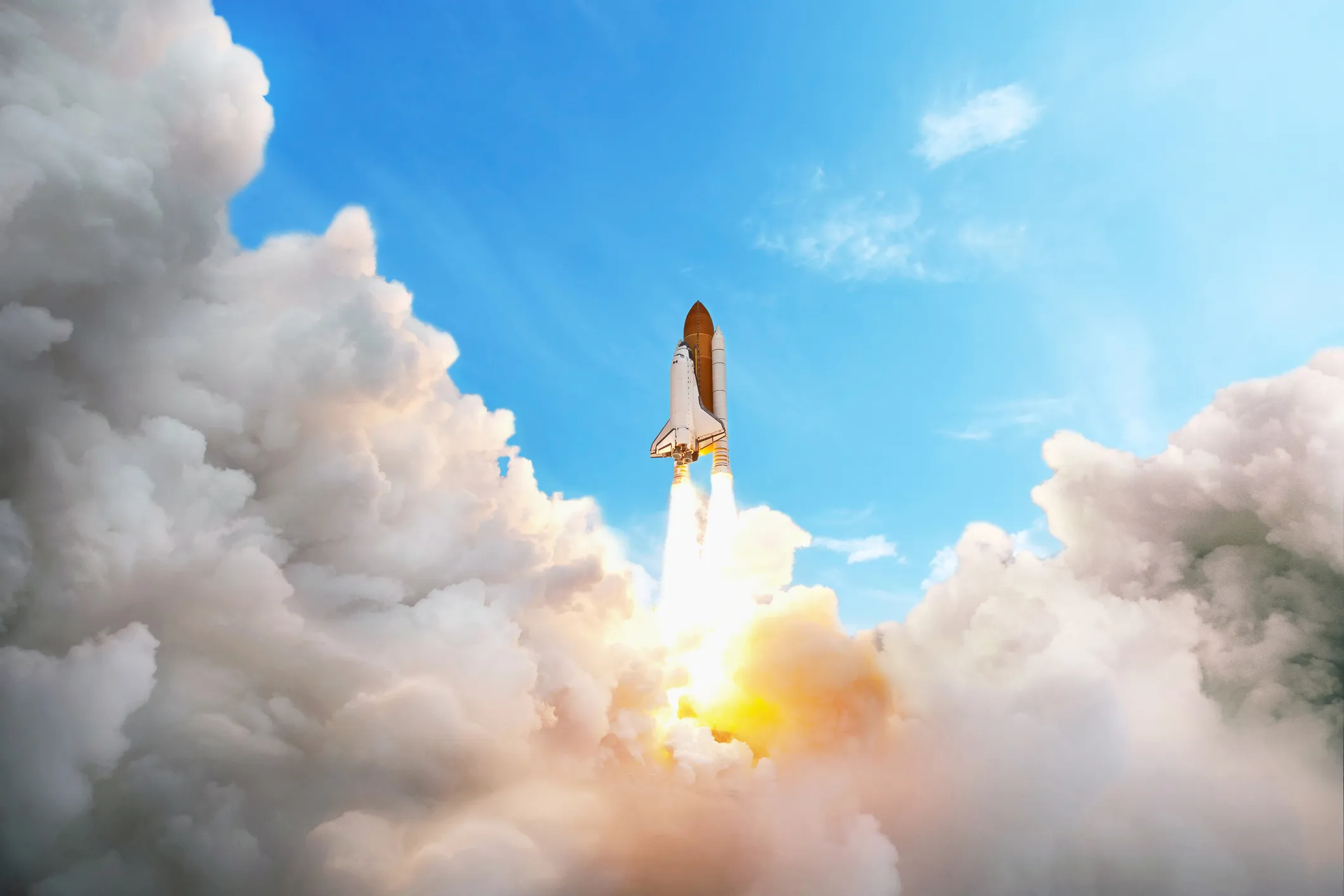 Rocket launching into the clouds