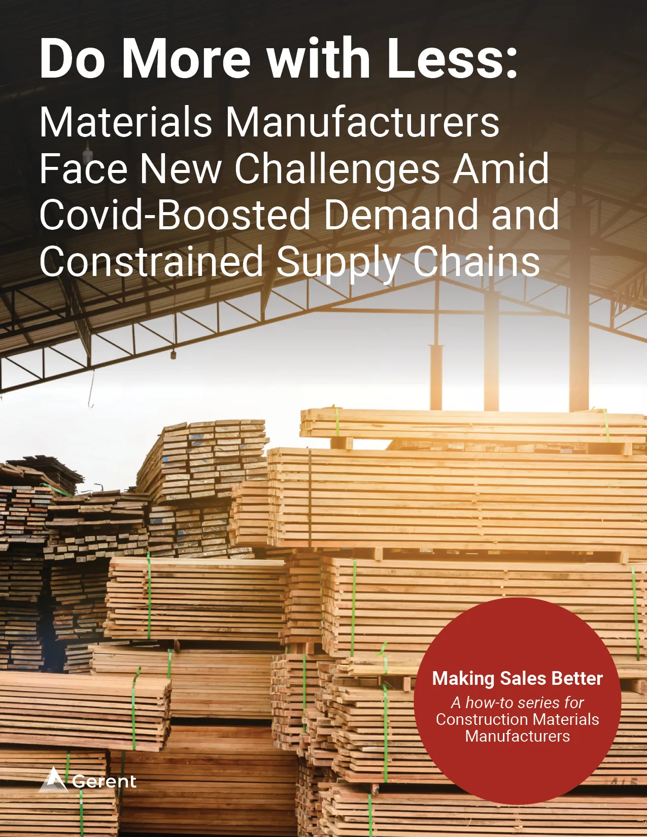 Warehouse image full of stacks of light brown sheet lumber 