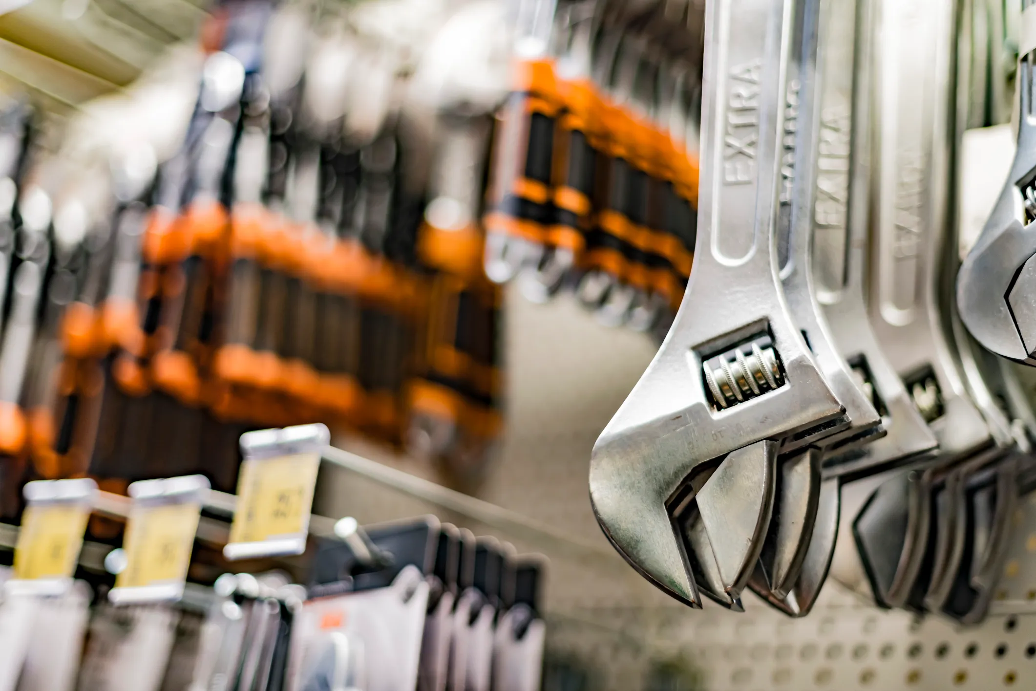 tool wrench hanging from retail shelf