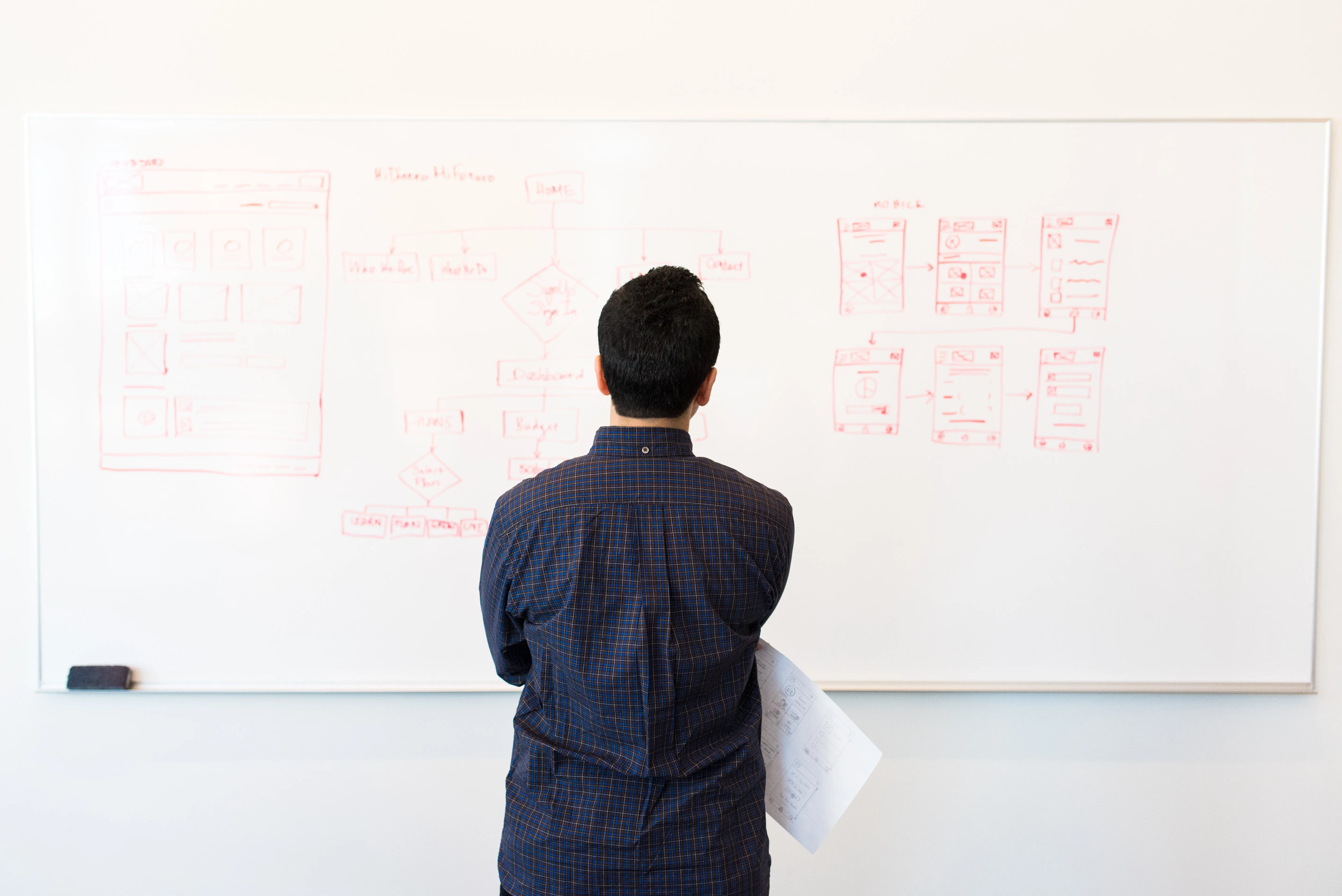 Man standing in front of diagram on white board