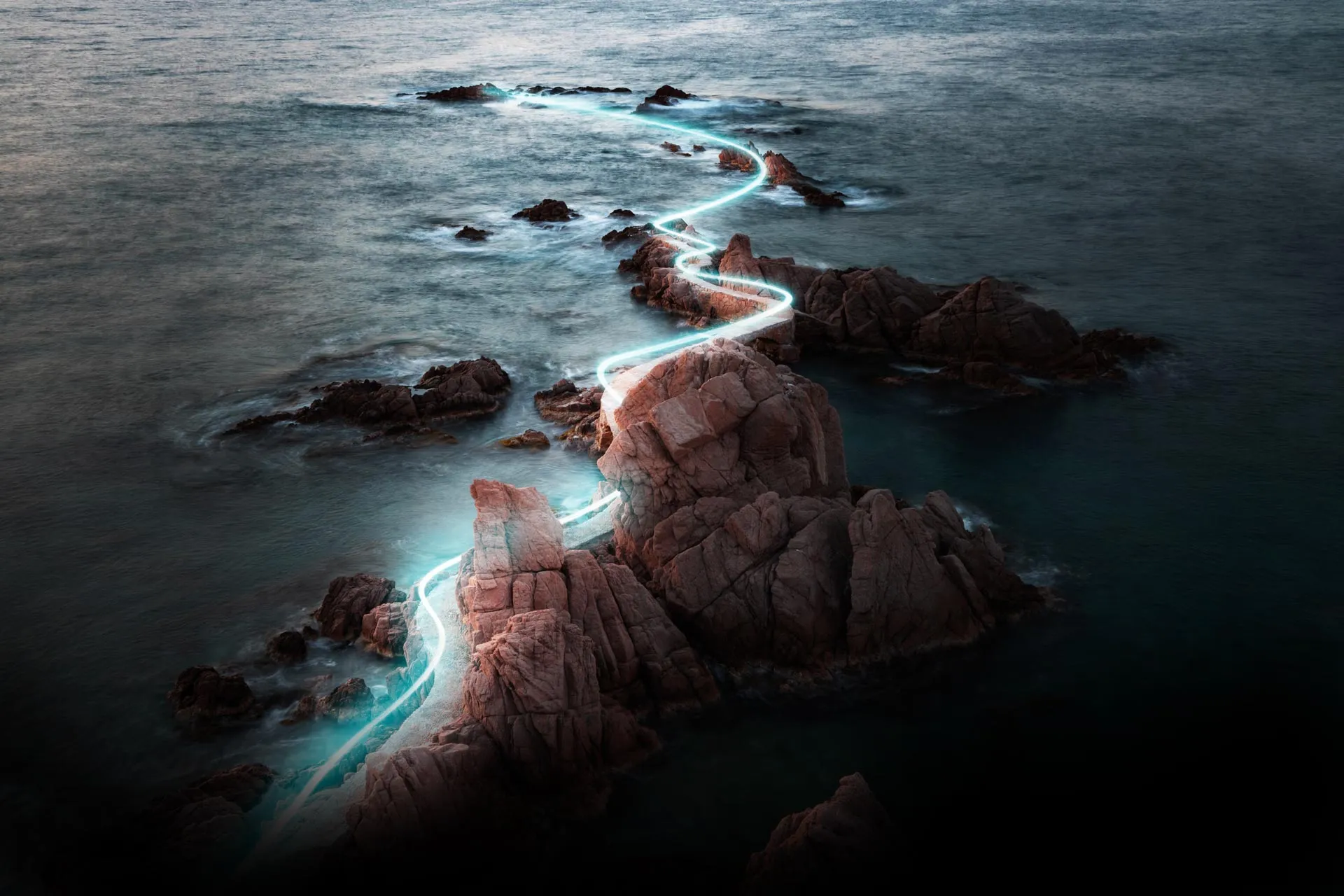 Ocean with a stream of light through it