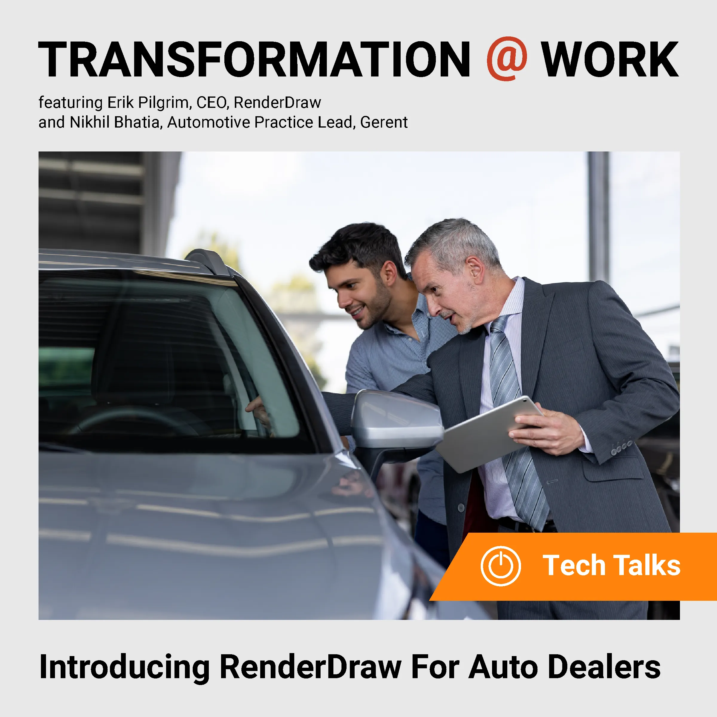 Two men looking at the inside of a vehicle