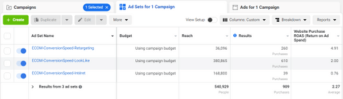 Screenshot campagnes Facebook ads des Mini Mondes