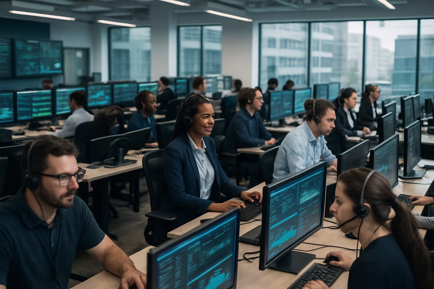 Modern IT Support Center Hustling