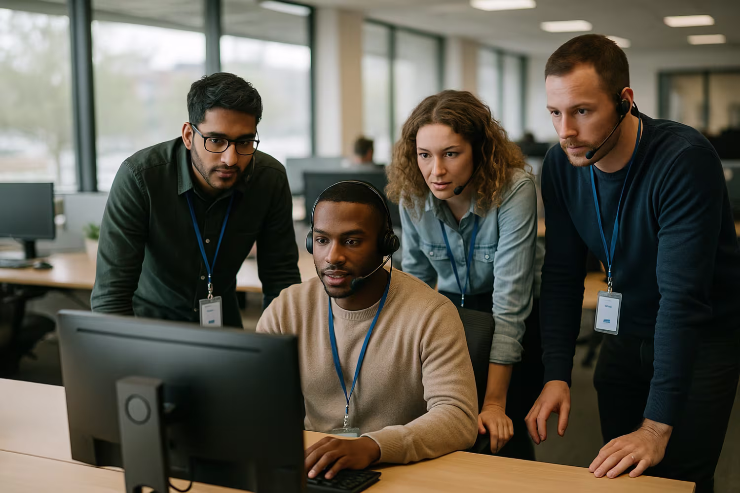 Diverse IT support team collaborating