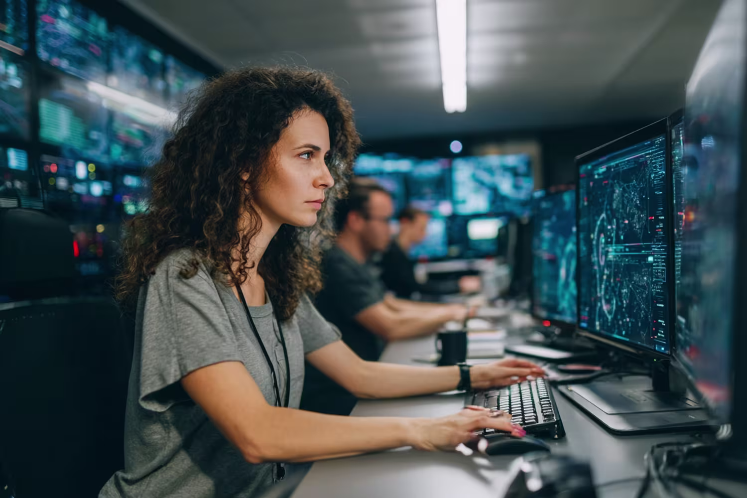 Diverse cybersecurity team analyzing data
