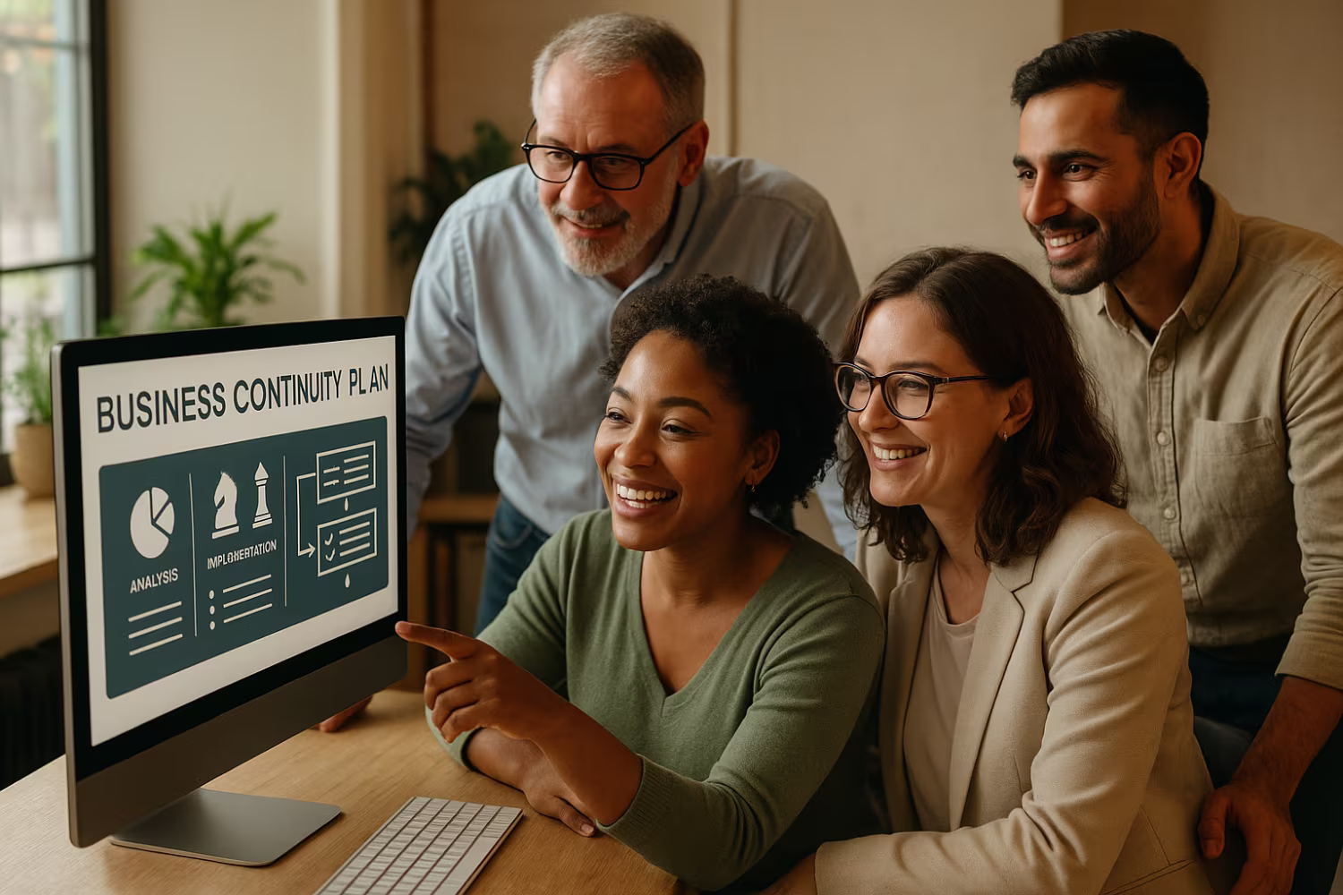 Diverse team using business continuity plan software