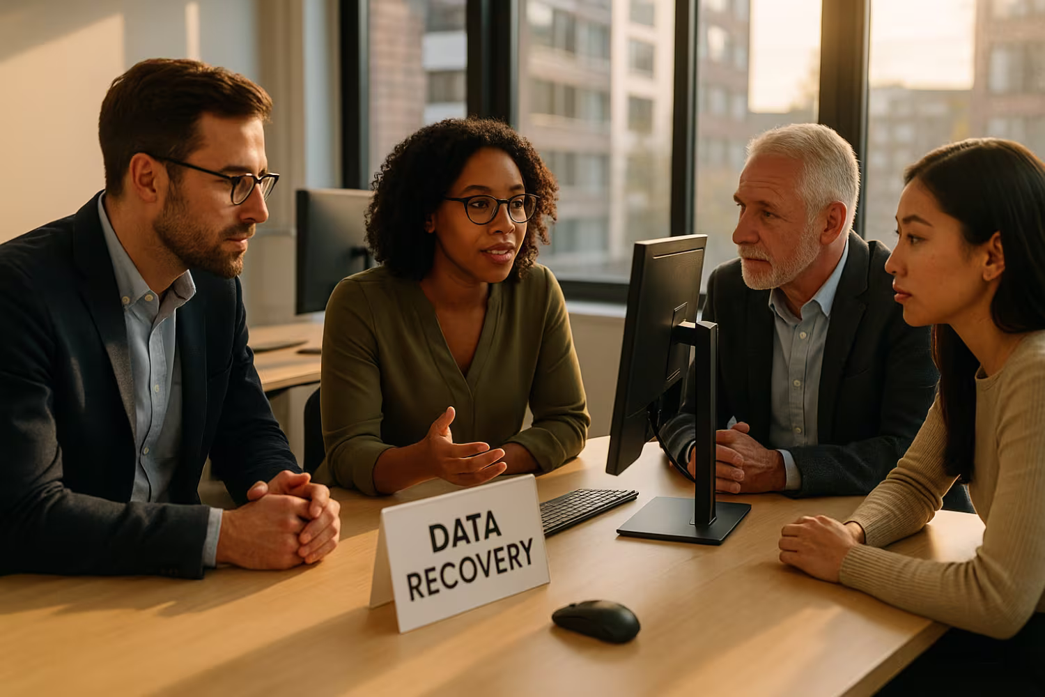 Professionals discussing data recovery strategies