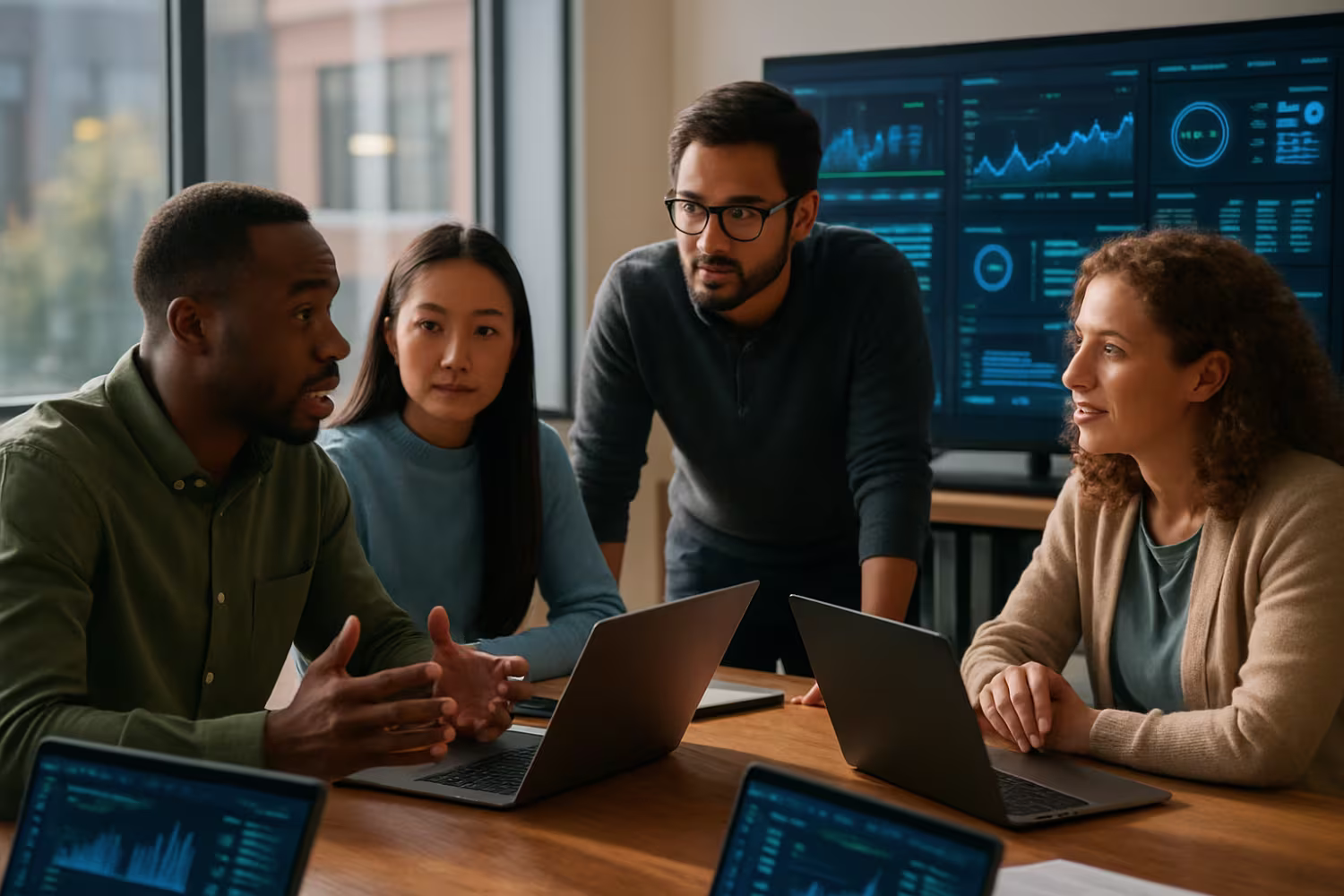 Diverse IT team discussing risk management