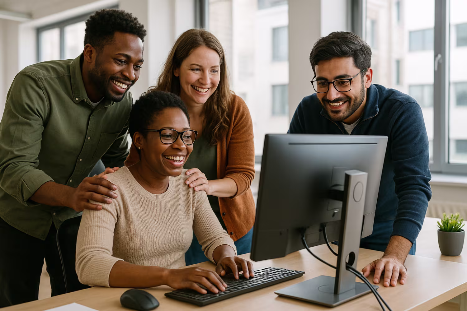 Diverse IT maintenance team collaborating