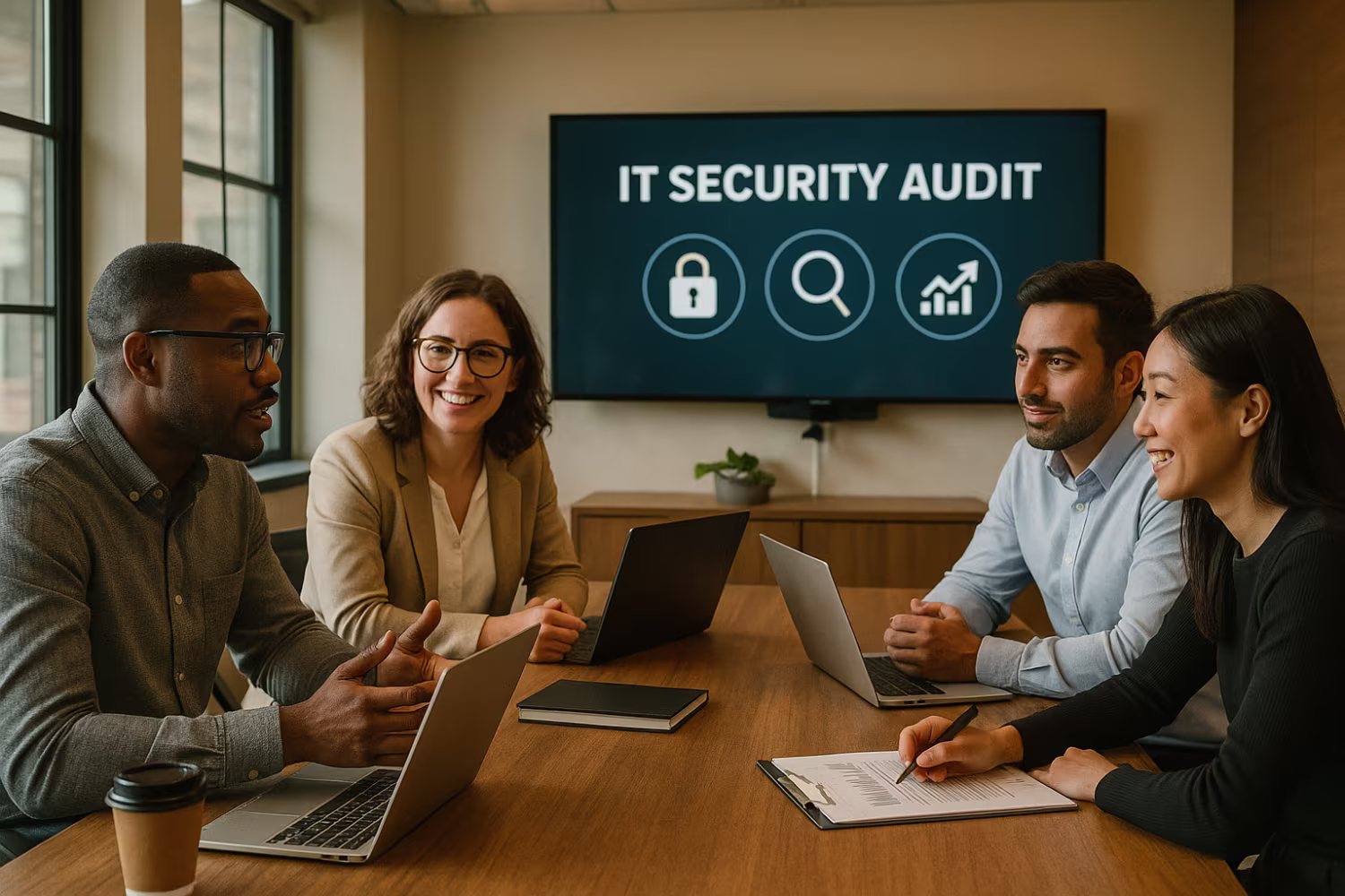 Team discussing IT security audit