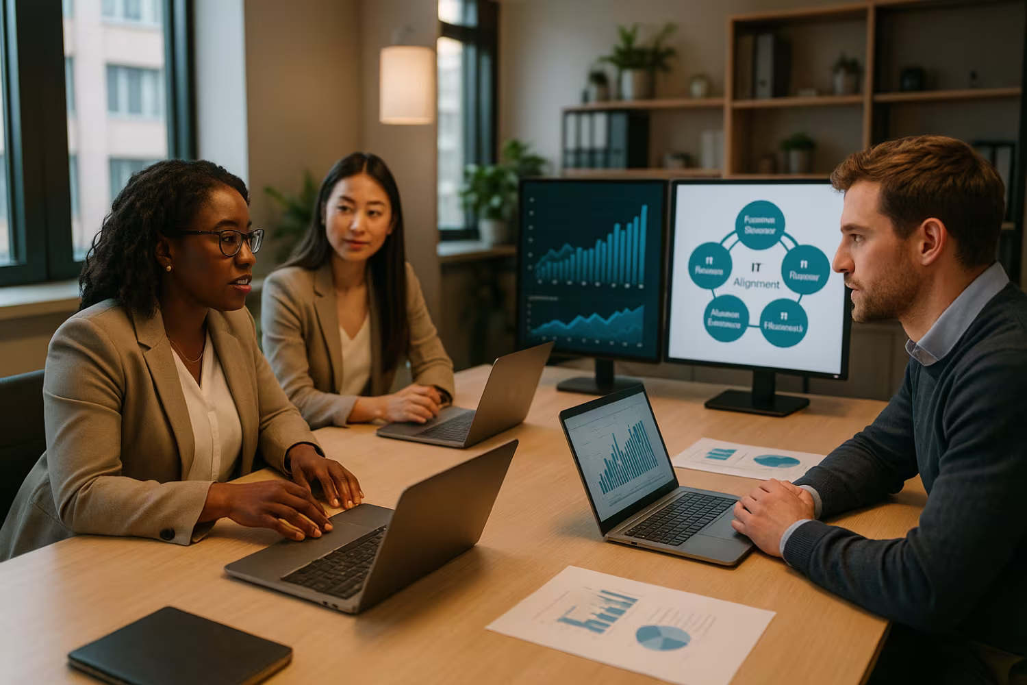 Diverse team discussing business IT alignment