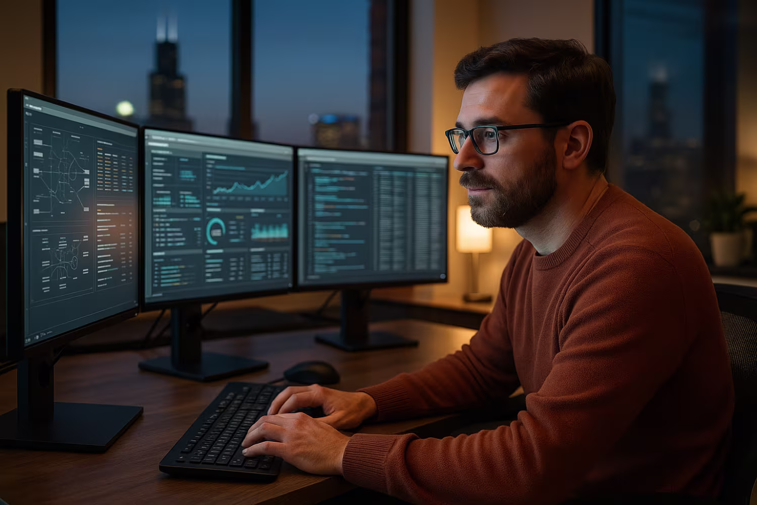 IT professional monitoring complex systems