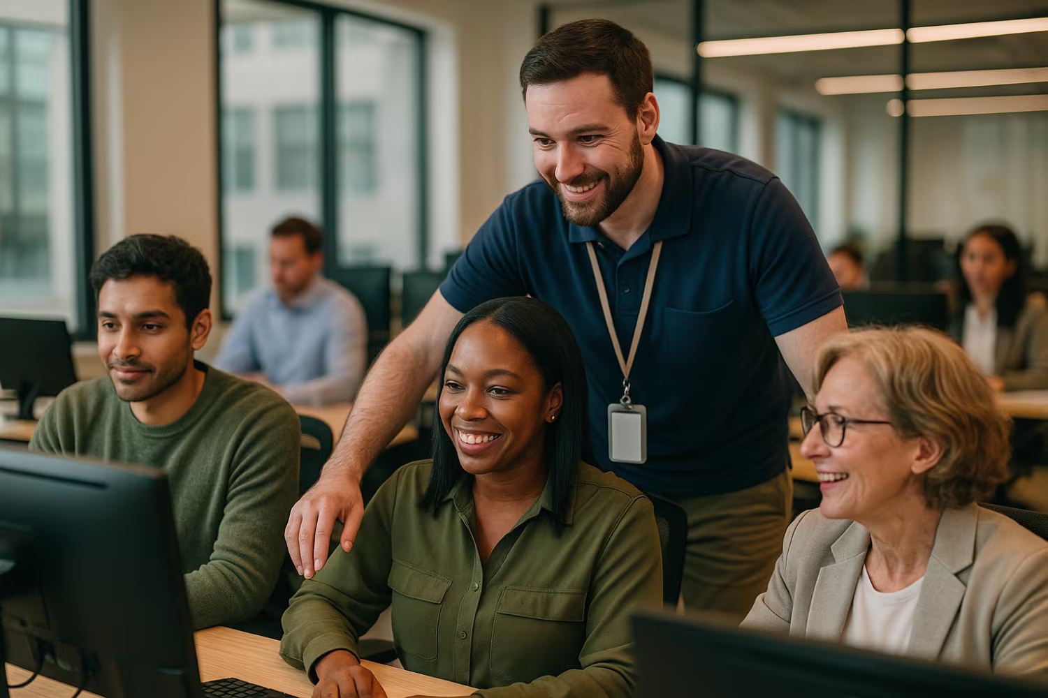 Onsite IT support assisting office team