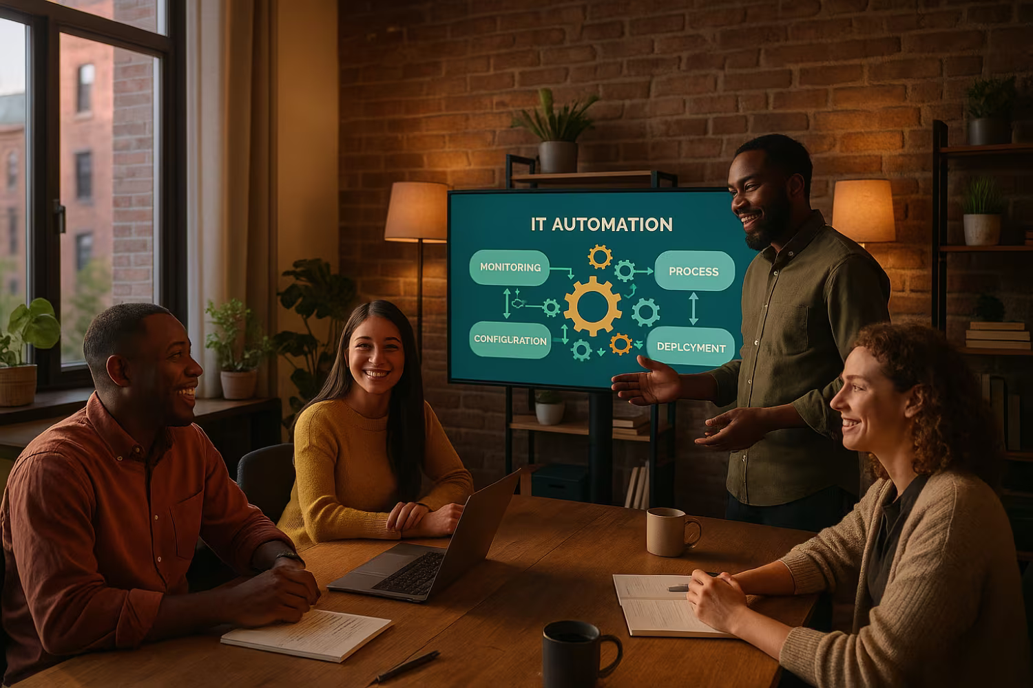 Diverse team discussing IT automation