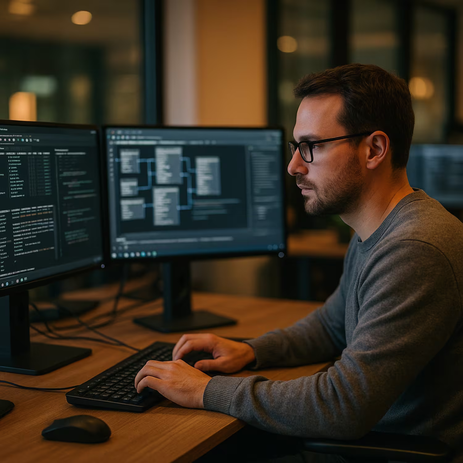 Professional managing IT database evening